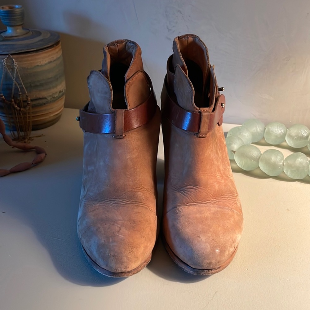 Tan suede rag and bone booties with leather straps